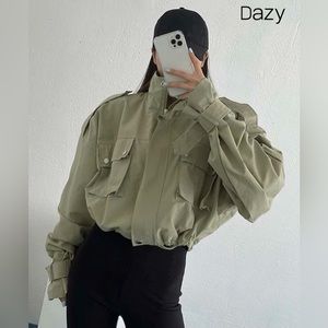 DAZY Flap Pocket Drop Shoulder Drawstring Hem Jacket